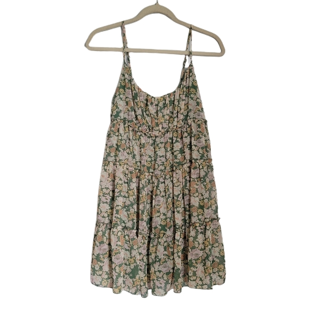 Trixxi Dress Juniors L Large Green Floral Sleeveless Mini